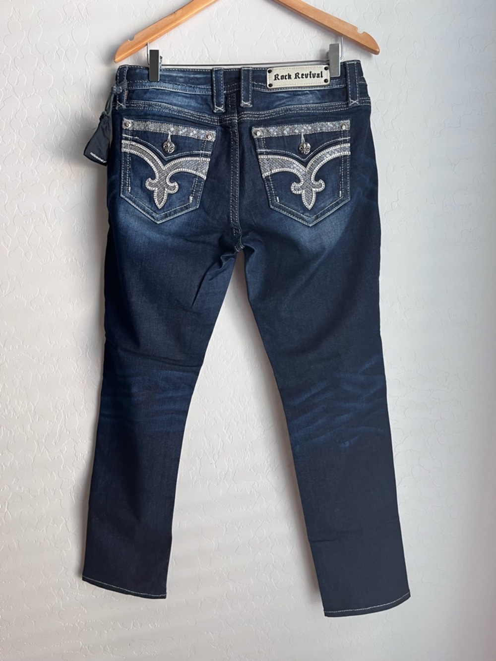 NEW Rock Revival Dark Blue Embellished Back Pocket Jeans